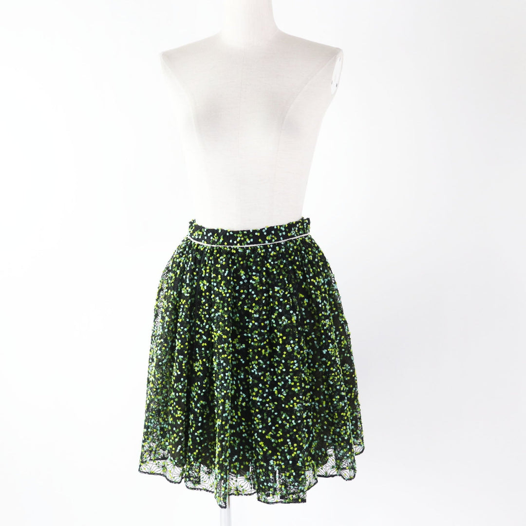 FENDI flare skirt FQ6560 Outer: 50% nylon, Outer: 50% acrylic, Lining: 100% silk Black green Women 36 Used Authentic