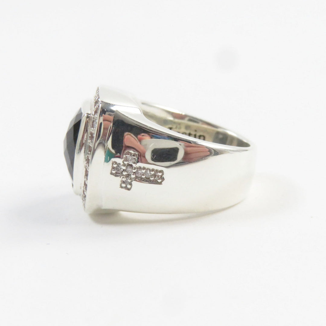 Justin Davis Ring SRJ152 Main: SV925, Part: Diamond, Part: Onyx Silver black M.TS Ring mens Used Authentic