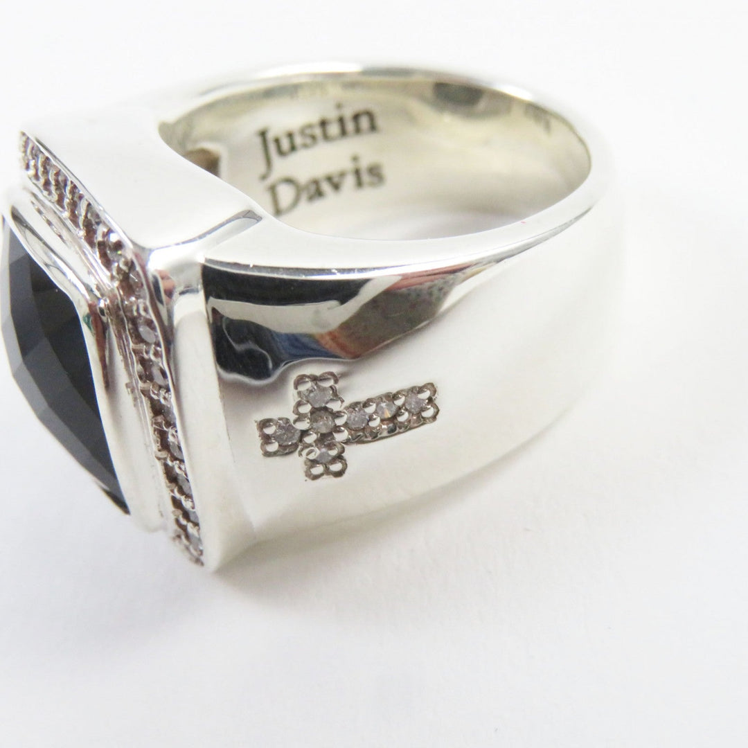 Justin Davis Ring SRJ152 Main: SV925, Part: Diamond, Part: Onyx Silver black M.TS Ring mens Used Authentic