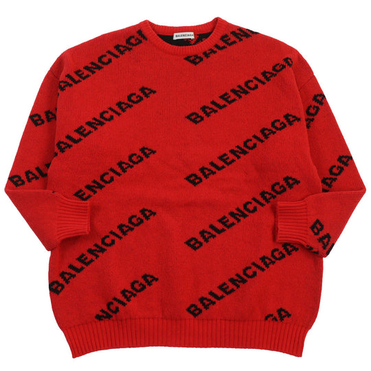 BALENCIAGA knit 542601 Main: 97% wool, Main: 2% polyamide (nylon), Main: 1% polyester Red black mens S Used Authentic