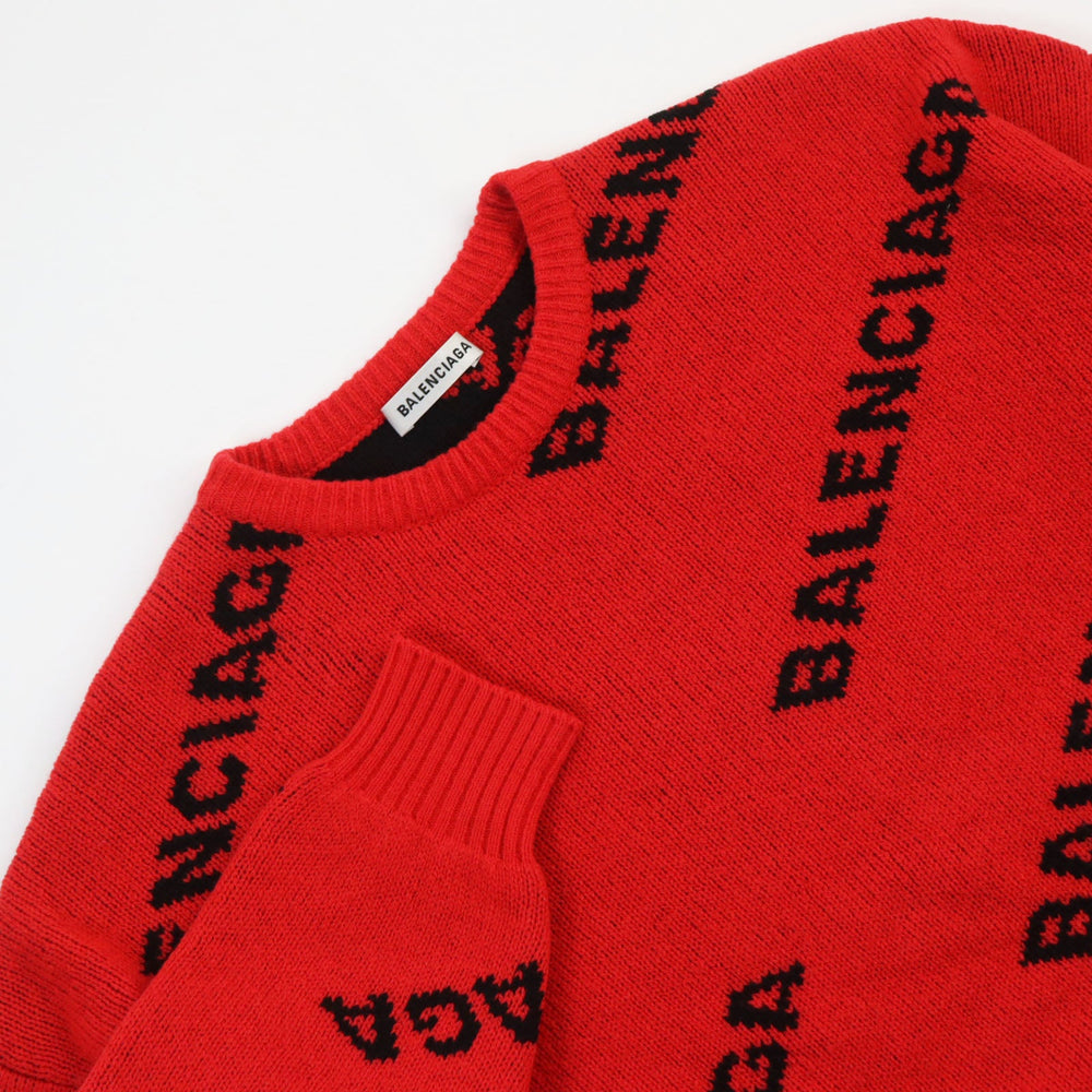 BALENCIAGA knit 542601 Main: 97% wool, Main: 2% polyamide (nylon), Main: 1% polyester Red black mens S Used Authentic