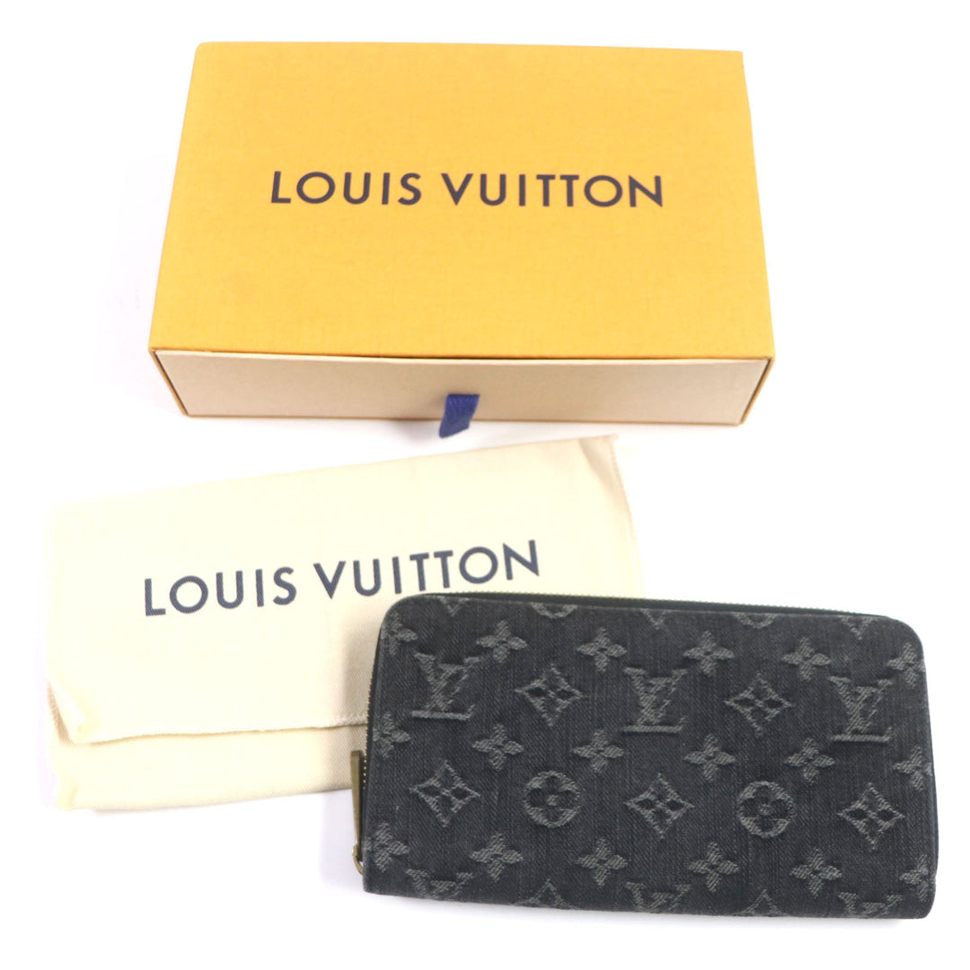 LOUIS VUITTON Long Wallet Purse M95614 Monogram denim Noir Monogram Denim Zippy Wallet mens Used Authentic