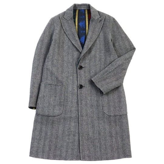 ETRO Chester coat Main: 100% wool Grey Multicolor All-over Pattern mens 44 Used Authentic