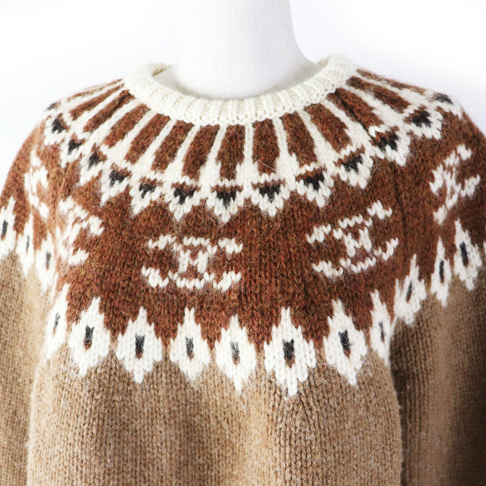 CELINE knit 2ADJ7823V Main: 100% wool Brown type Trim-off Fair Isle jacquard cropped crewneck sweater Women XS Used Authentic