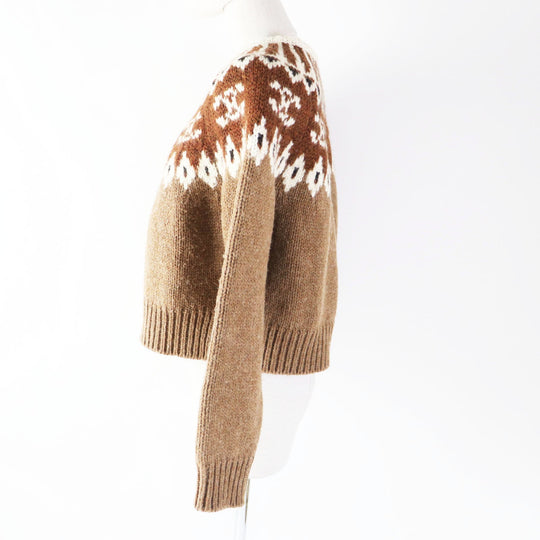CELINE knit 2ADJ7823V Main: 100% wool Brown type Trim-off Fair Isle jacquard cropped crewneck sweater Women XS Used Authentic