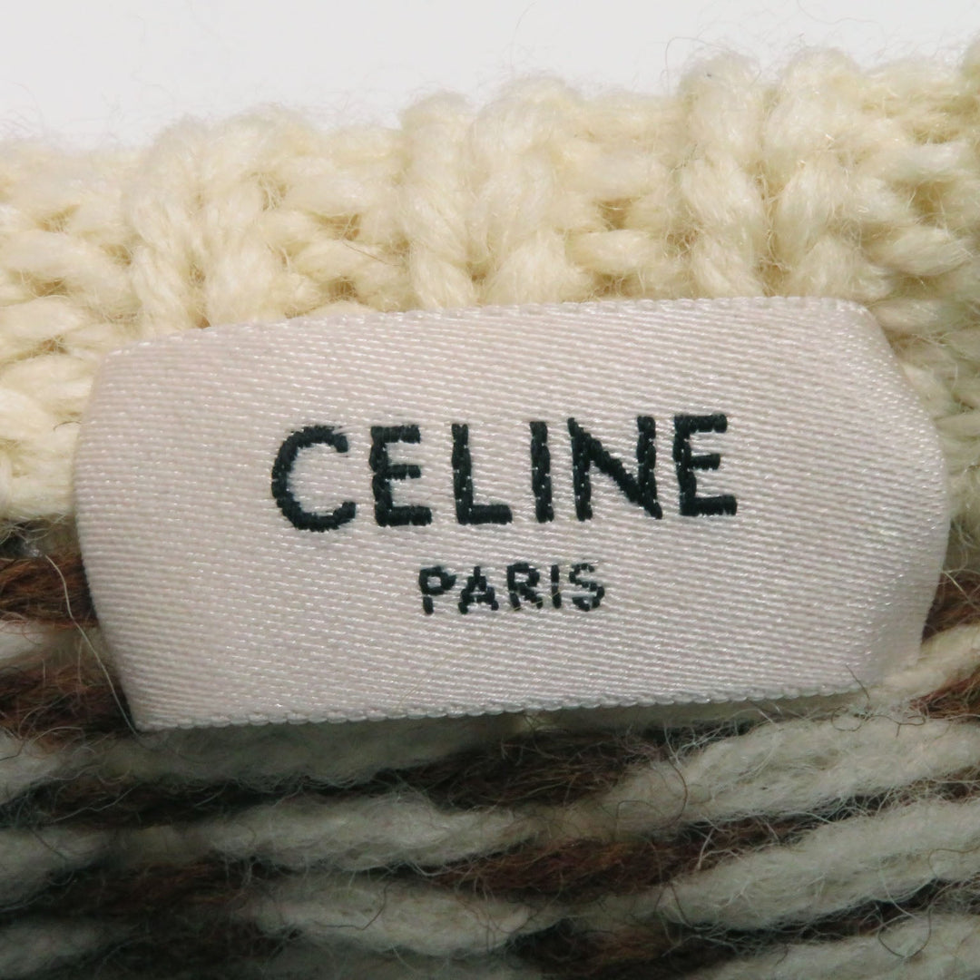 CELINE knit 2ADJ7823V Main: 100% wool Brown type Trim-off Fair Isle jacquard cropped crewneck sweater Women XS Used Authentic