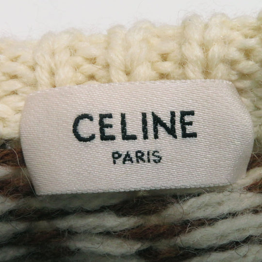 CELINE knit 2ADJ7823V Main: 100% wool Brown type Trim-off Fair Isle jacquard cropped crewneck sweater Women XS Used Authentic