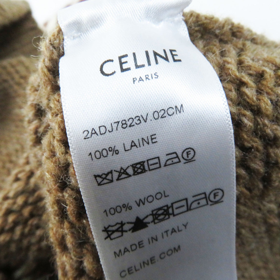 CELINE knit 2ADJ7823V Main: 100% wool Brown type Trim-off Fair Isle jacquard cropped crewneck sweater Women XS Used Authentic