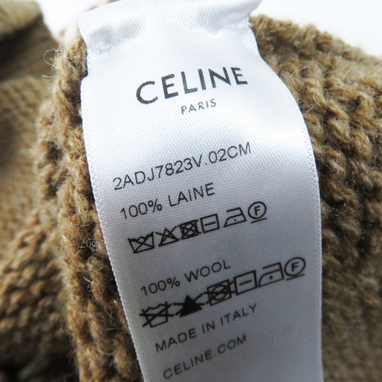 CELINE knit 2ADJ7823V Main: 100% wool Brown type Trim-off Fair Isle jacquard cropped crewneck sweater Women XS Used Authentic