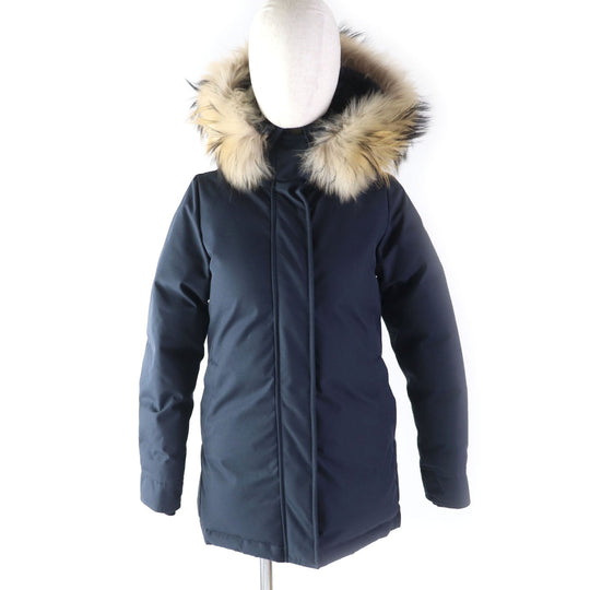 Pyrenex Down jacket Outer: 100% polyester, Lining: 100% nylon, Filling: 90% down, Filling: 10% feather, Fur: raccoon Navy BORDEAUX FUR Bordeaux fur Women 34 Used Authentic