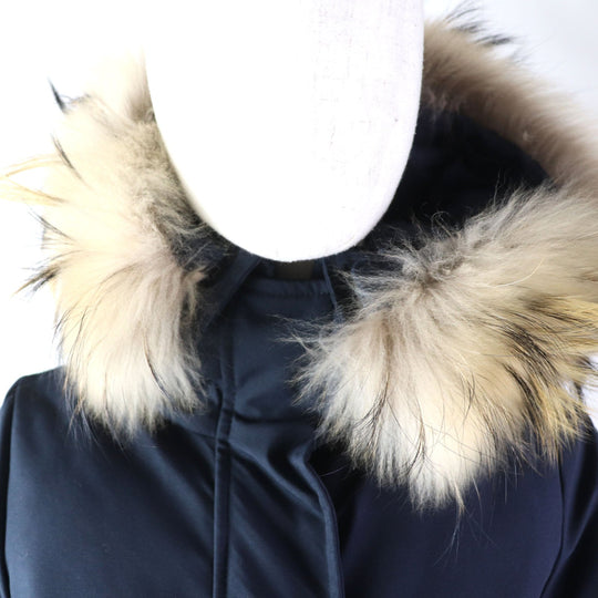 Pyrenex Down jacket Outer: 100% polyester, Lining: 100% nylon, Filling: 90% down, Filling: 10% feather, Fur: raccoon Navy BORDEAUX FUR Bordeaux fur Women 34 Used Authentic