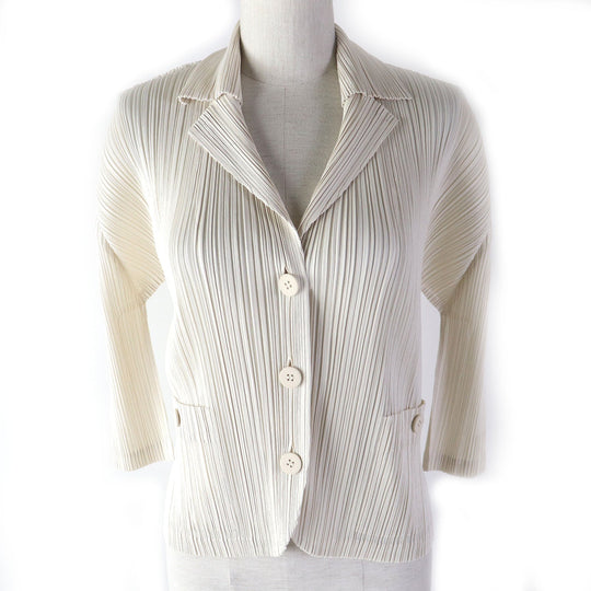 PLEATS PLEASE Jacket PP21-JD161 Main: 100% polyester Ivory Women 3 Used Authentic