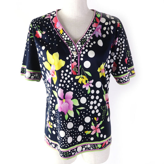 LEONARD FASHION Cut Main: 100% cotton Navy multi-color Women L Used Authentic