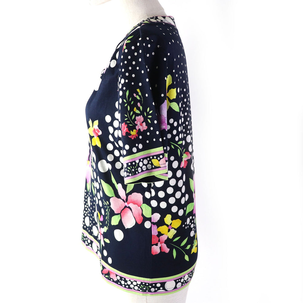 LEONARD FASHION Cut Main: 100% cotton Navy multi-color Women L Used Authentic