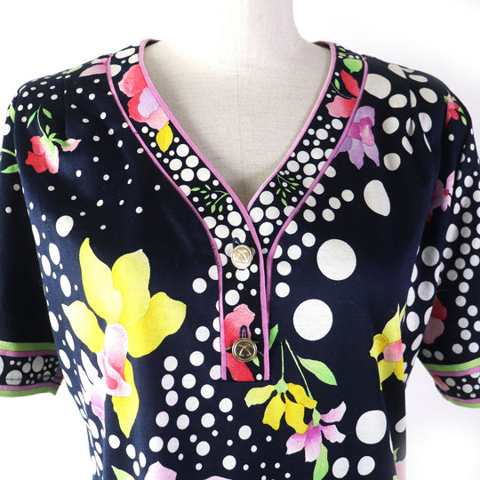 LEONARD FASHION Cut Main: 100% cotton Navy multi-color Women L Used Authentic