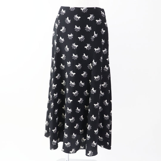 CELINE Long skirt 2J297316N Outer: 100% silk, Lining: , Lining (pocket): 100% silk Black White Women 36 Used Authentic