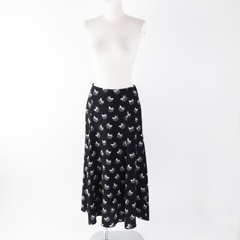 CELINE Long skirt 2J297316N Outer: 100% silk, Lining: , Lining (pocket): 100% silk Black White Women 36 Used Authentic