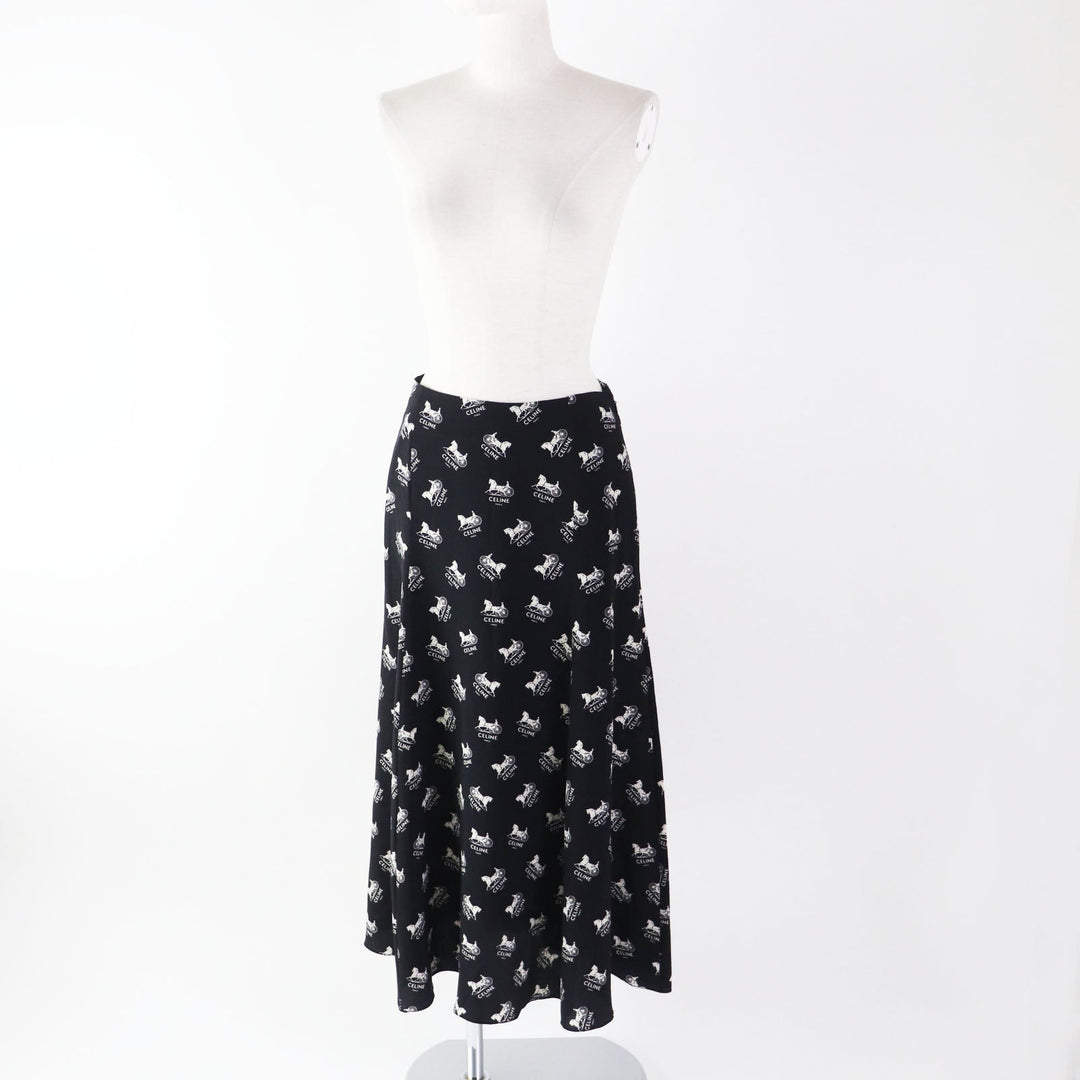 CELINE Long skirt 2J297316N Outer: 100% silk, Lining: , Lining (pocket): 100% silk Black White Women 36 Used Authentic