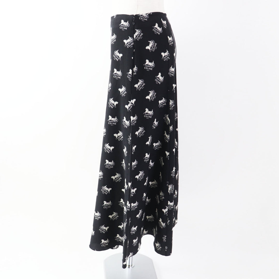 CELINE Long skirt 2J297316N Outer: 100% silk, Lining: , Lining (pocket): 100% silk Black White Women 36 Used Authentic