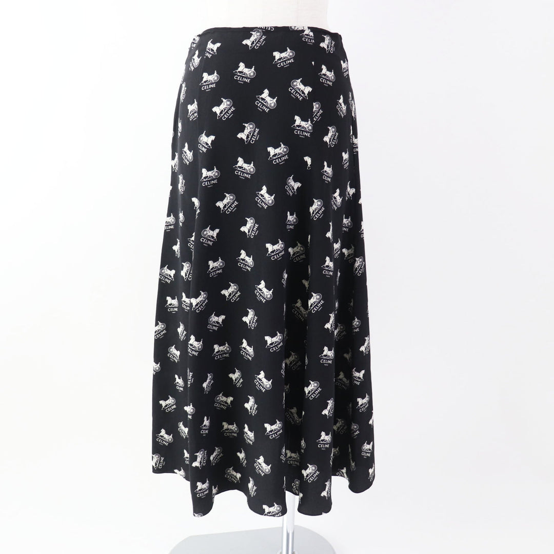 CELINE Long skirt 2J297316N Outer: 100% silk, Lining: , Lining (pocket): 100% silk Black White Women 36 Used Authentic