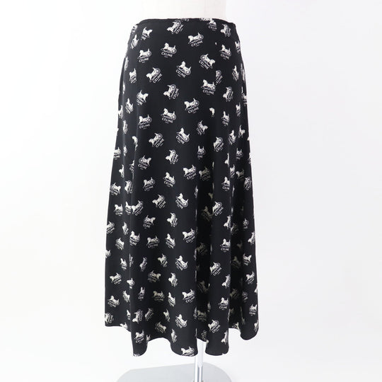 CELINE Long skirt 2J297316N Outer: 100% silk, Lining: , Lining (pocket): 100% silk Black White Women 36 Used Authentic