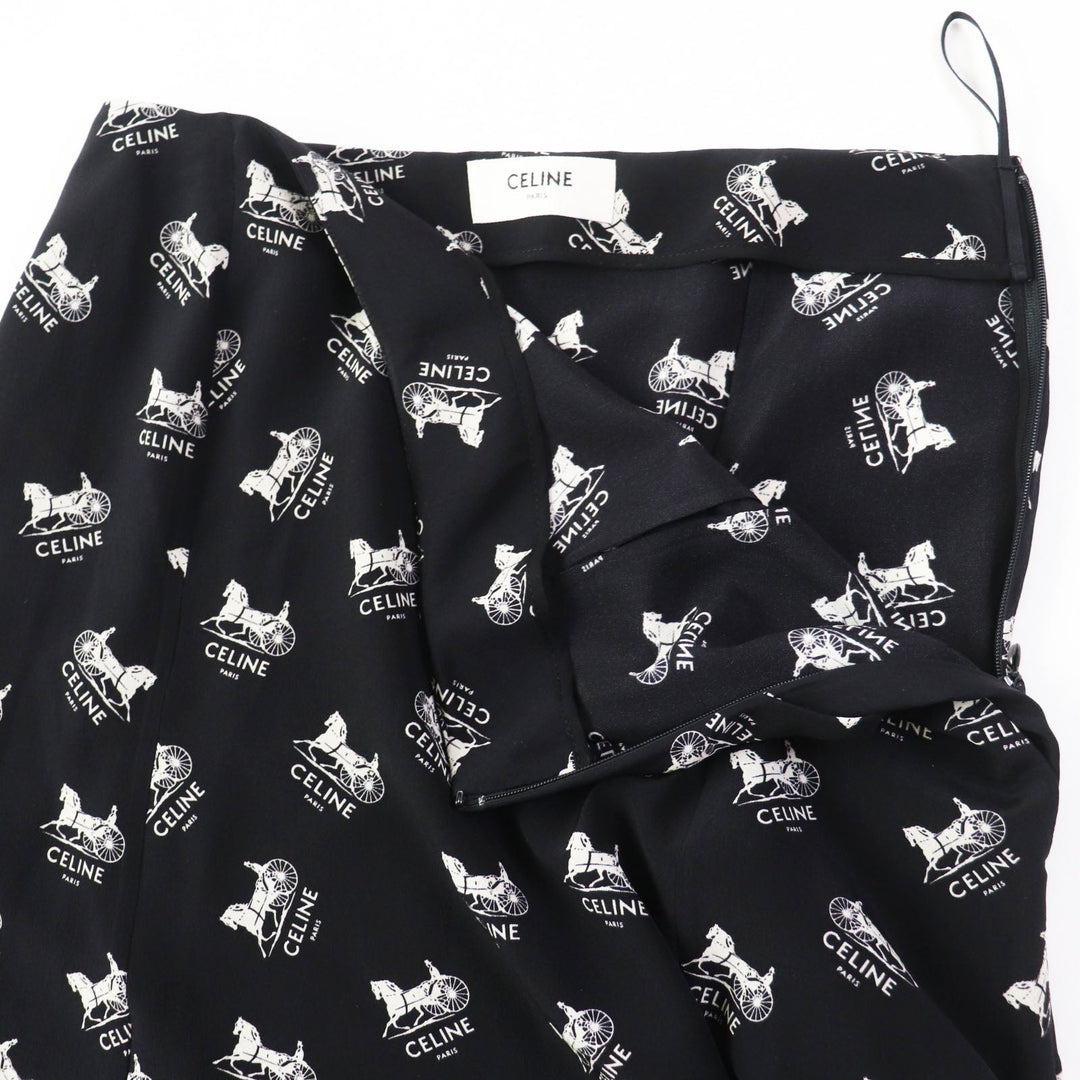 CELINE Long skirt 2J297316N Outer: 100% silk, Lining: , Lining (pocket): 100% silk Black White Women 36 Used Authentic