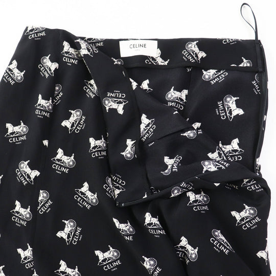 CELINE Long skirt 2J297316N Outer: 100% silk, Lining: , Lining (pocket): 100% silk Black White Women 36 Used Authentic