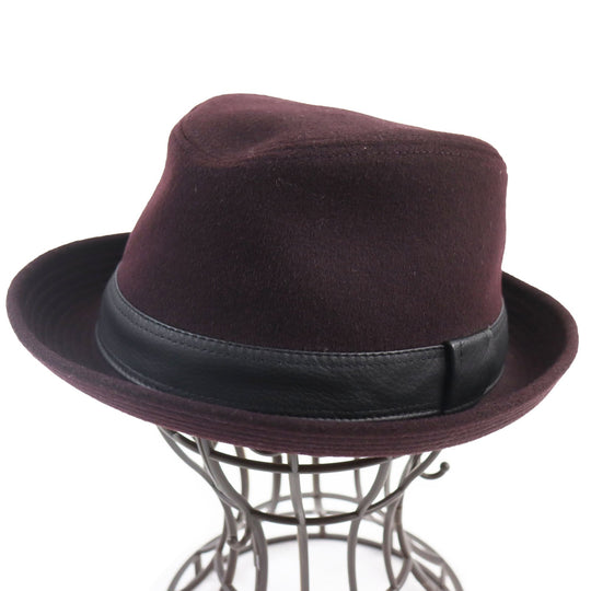 HERMES hat Main: 100% cashmere, Lining: 100% acetate, Part: deerskin Bordeaux Black mens 58 Used Authentic