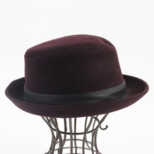 HERMES hat Main: 100% cashmere, Lining: 100% acetate, Part: deerskin Bordeaux Black mens 58 Used Authentic