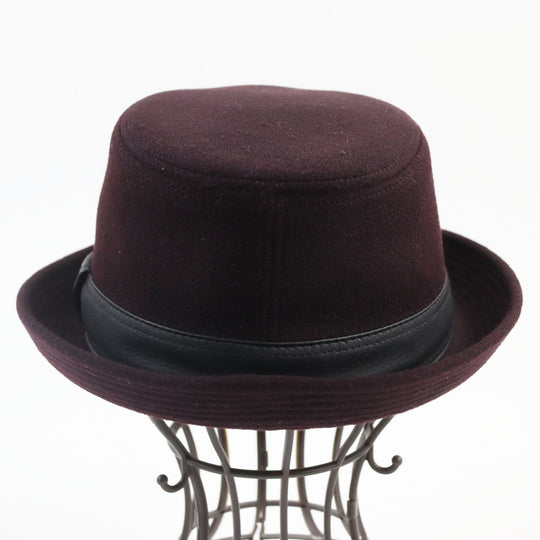 HERMES hat Main: 100% cashmere, Lining: 100% acetate, Part: deerskin Bordeaux Black mens 58 Used Authentic