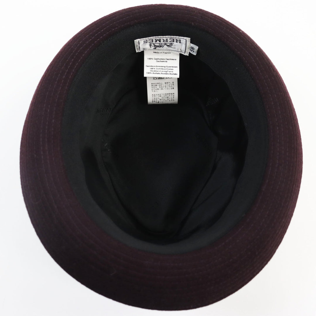 HERMES hat Main: 100% cashmere, Lining: 100% acetate, Part: deerskin Bordeaux Black mens 58 Used Authentic