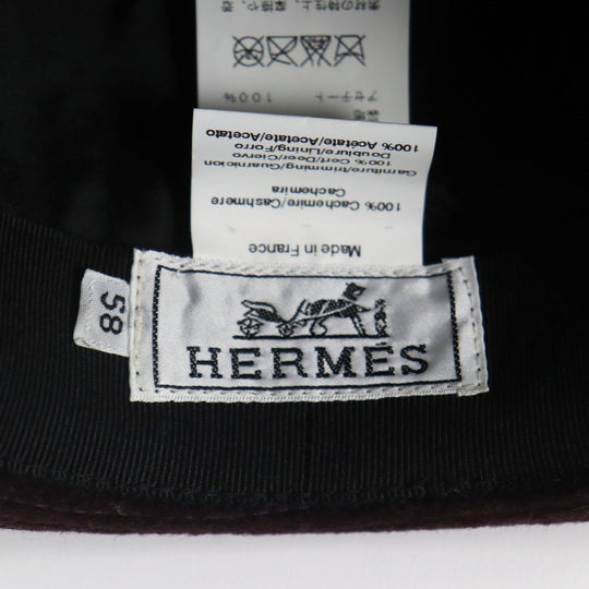 HERMES hat Main: 100% cashmere, Lining: 100% acetate, Part: deerskin Bordeaux Black mens 58 Used Authentic