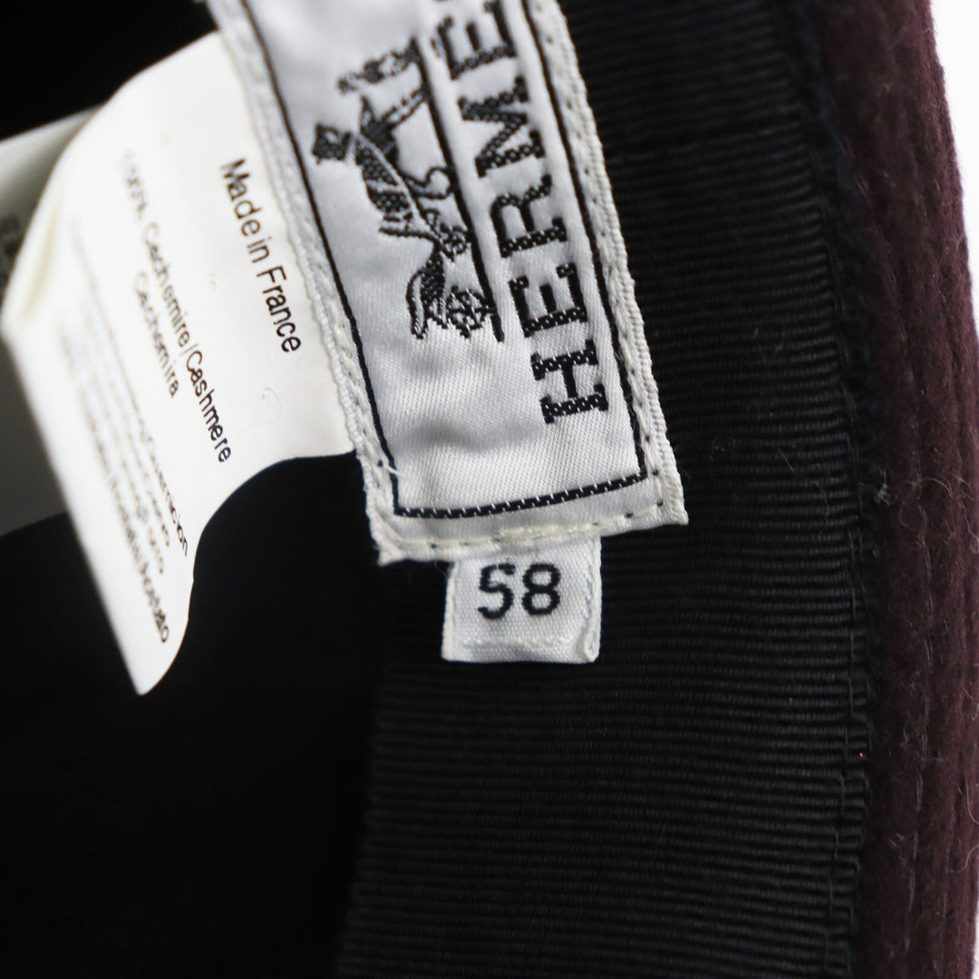 HERMES hat Main: 100% cashmere, Lining: 100% acetate, Part: deerskin Bordeaux Black mens 58 Used Authentic