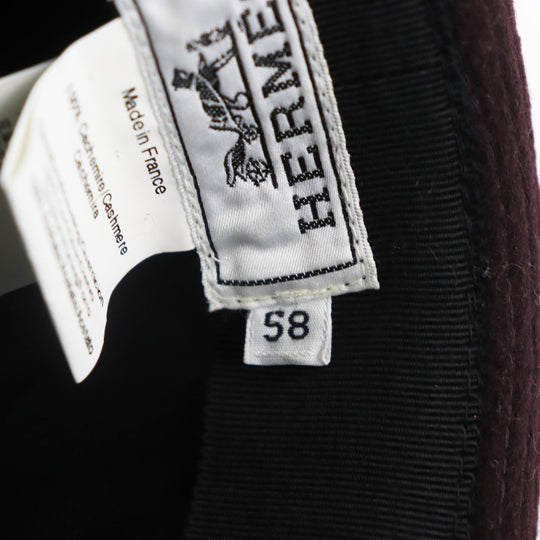HERMES hat Main: 100% cashmere, Lining: 100% acetate, Part: deerskin Bordeaux Black mens 58 Used Authentic
