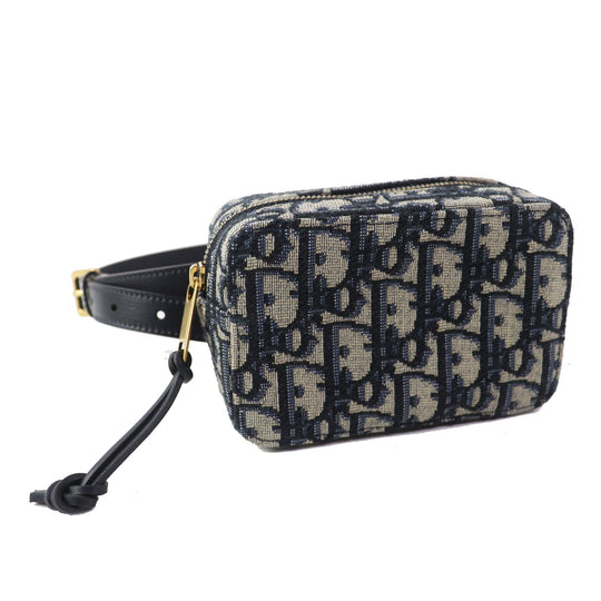 Christian Dior Waist bag Main: Canvas, Part: Leather Navy beige Oblique Women Used Authentic