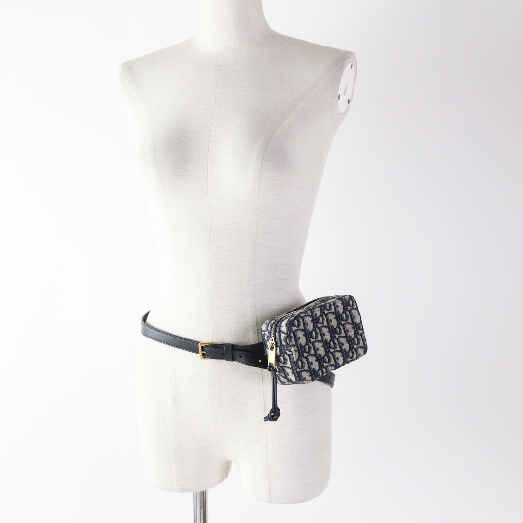 Christian Dior Waist bag Main: Canvas, Part: Leather Navy beige Oblique Women Used Authentic