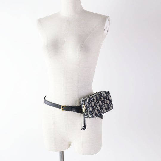 Christian Dior Waist bag Main: Canvas, Part: Leather Navy beige Oblique Women Used Authentic