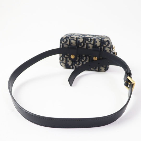 Christian Dior Waist bag Main: Canvas, Part: Leather Navy beige Oblique Women Used Authentic