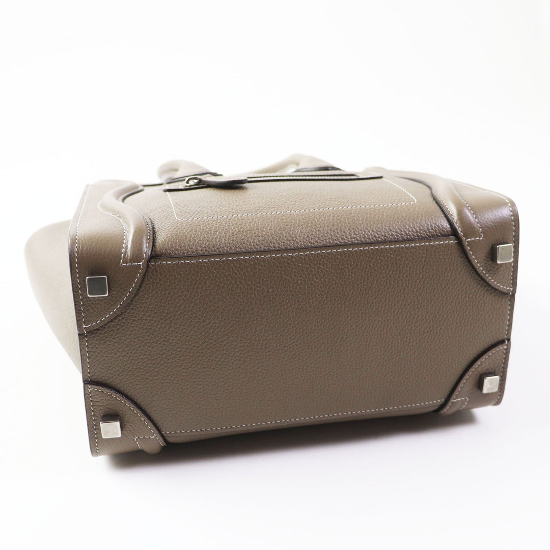 CELINE Handbag 18979 Drummed calfskin Suri (Greige) Luggage micro shopper Women Used Authentic