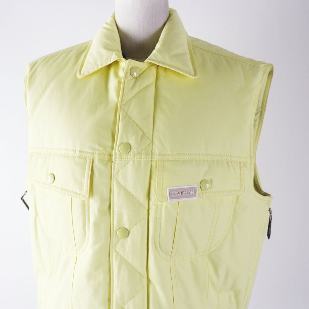 LOUIS VUITTON Down vest Outer: 100% cotton, Lining: 75% polyester, Lining: 25% acrylic, Filling: 90% down, Filling: 10% feather, Part: PVC Light yellow Women 34 Used Authentic
