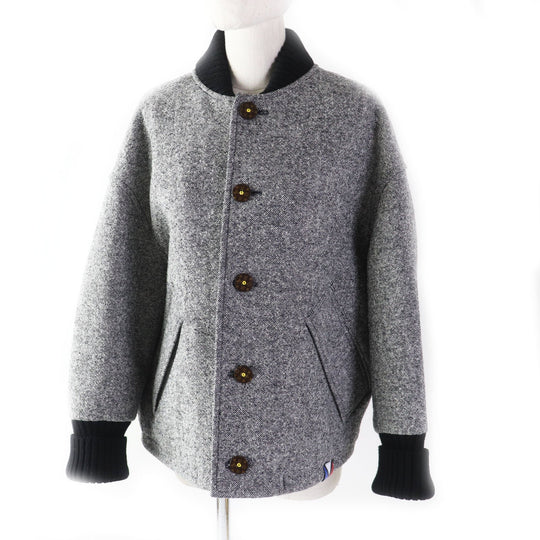LOUIS VUITTON Blouson 1ACIVZ wool Black White tweed varsity jacket 36