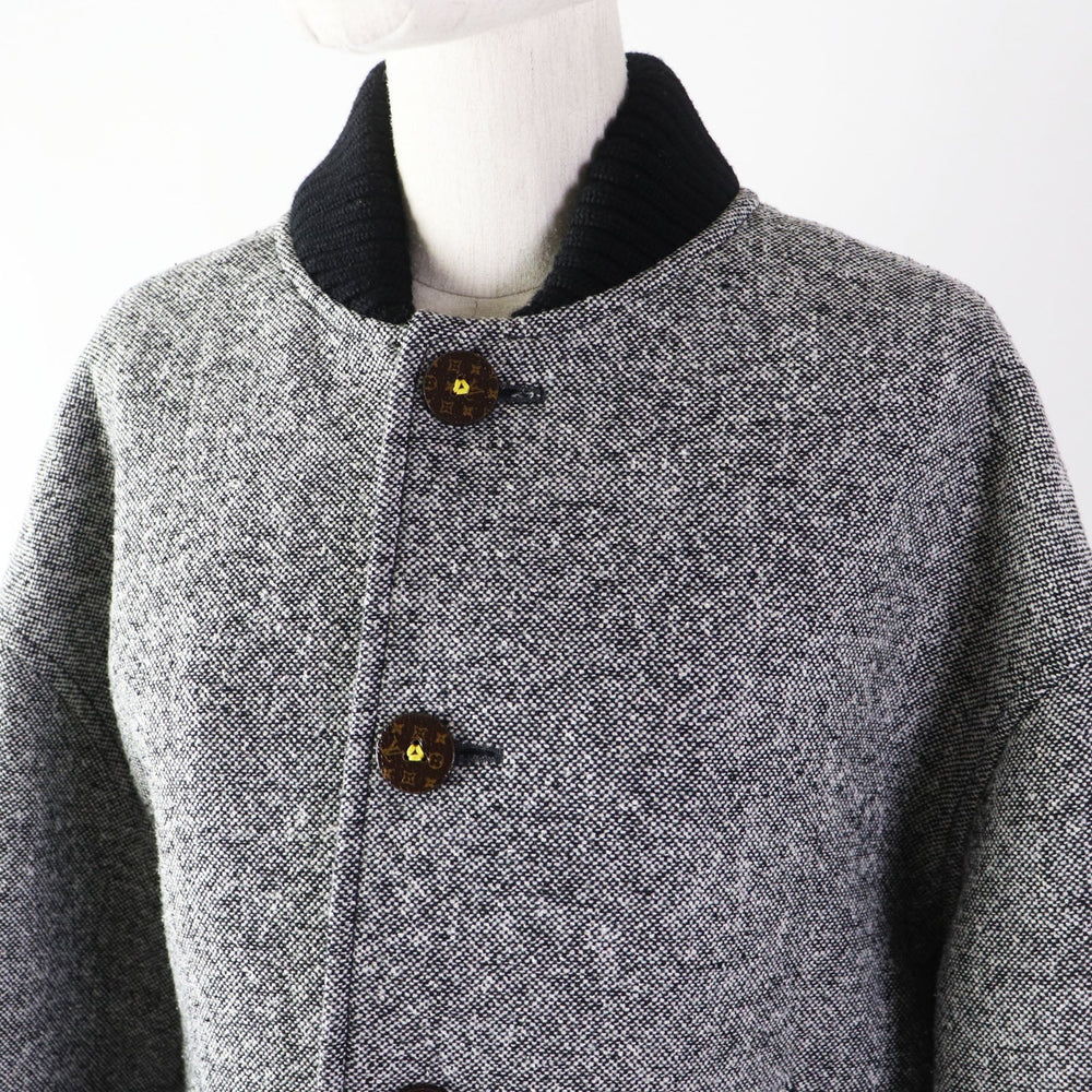 LOUIS VUITTON Blouson 1ACIVZ wool Black White tweed varsity jacket 36