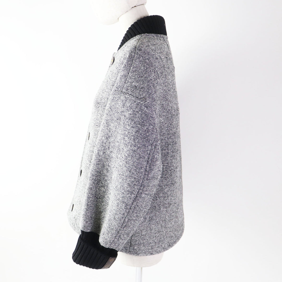 LOUIS VUITTON Blouson 1ACIVZ wool Black White tweed varsity jacket 36