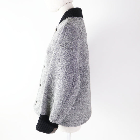 LOUIS VUITTON Blouson 1ACIVZ wool Black White tweed varsity jacket 36