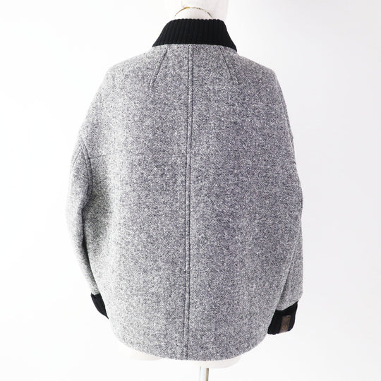 LOUIS VUITTON Blouson 1ACIVZ wool Black White tweed varsity jacket 36