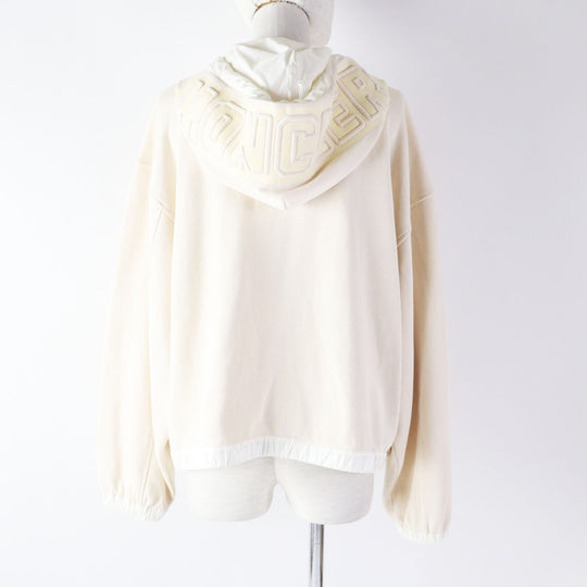 MONCLER Hoodie Main: 92% cotton, Main: 8% nylon, Hood lining: 100% nylon Hood part: 92% cotton, 8% nylon Other fabric: 100% nylon beige ZIPUP HOODIE Women M Used Authentic