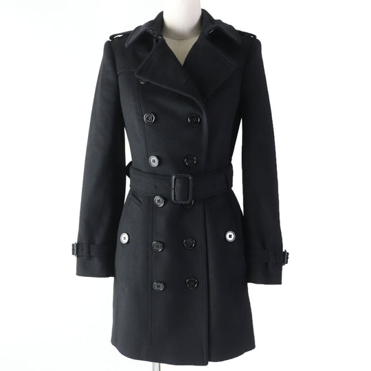 BURBERRY trench coat Main: 80% wool, Main: 20% cashmere, Lining: 50% acetate, Lining: 50% viscose (rayon), Sleeve lining: 60% acetate, : 40% cupra black Women 34 Used Authentic