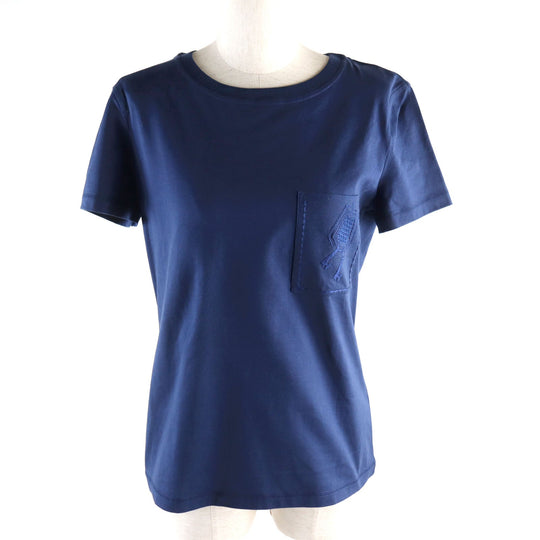 HERMES Short sleeve T-shirt Main: 100% cotton blue Women 36 Used Authentic