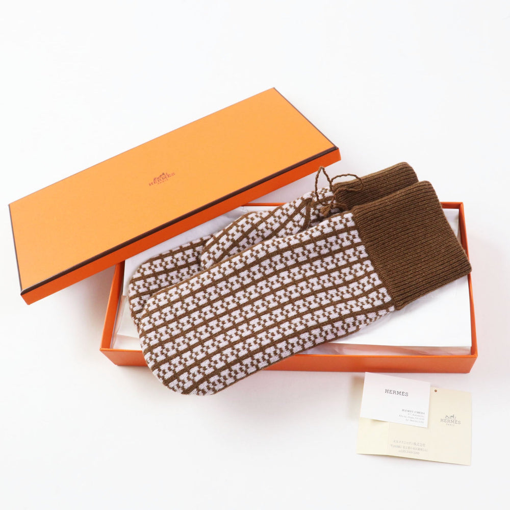 HERMES gloves Main: 100% cashmere Brown pink Hope Women M Used Authentic