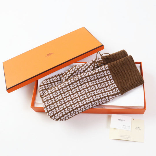 HERMES gloves Main: 100% cashmere Brown pink Hope Women M Used Authentic